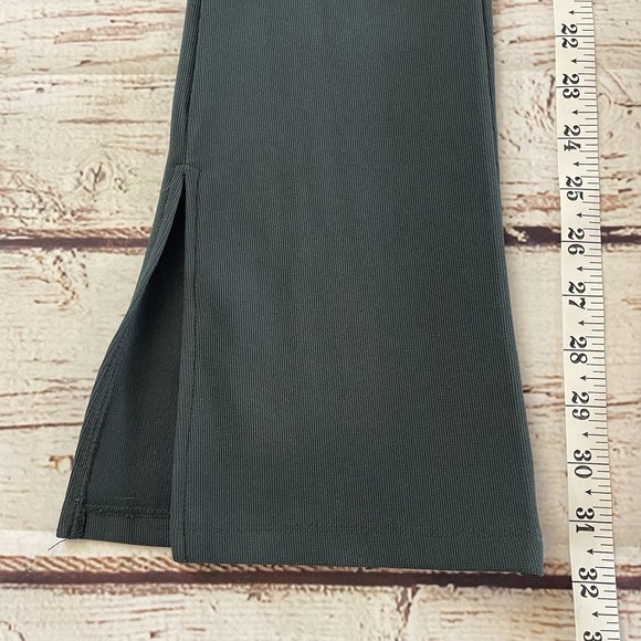 Zara Green Ribbed Stretch Dress Pants Women's Size Small Flare Legs W/ Slits - Picture 5 of 11